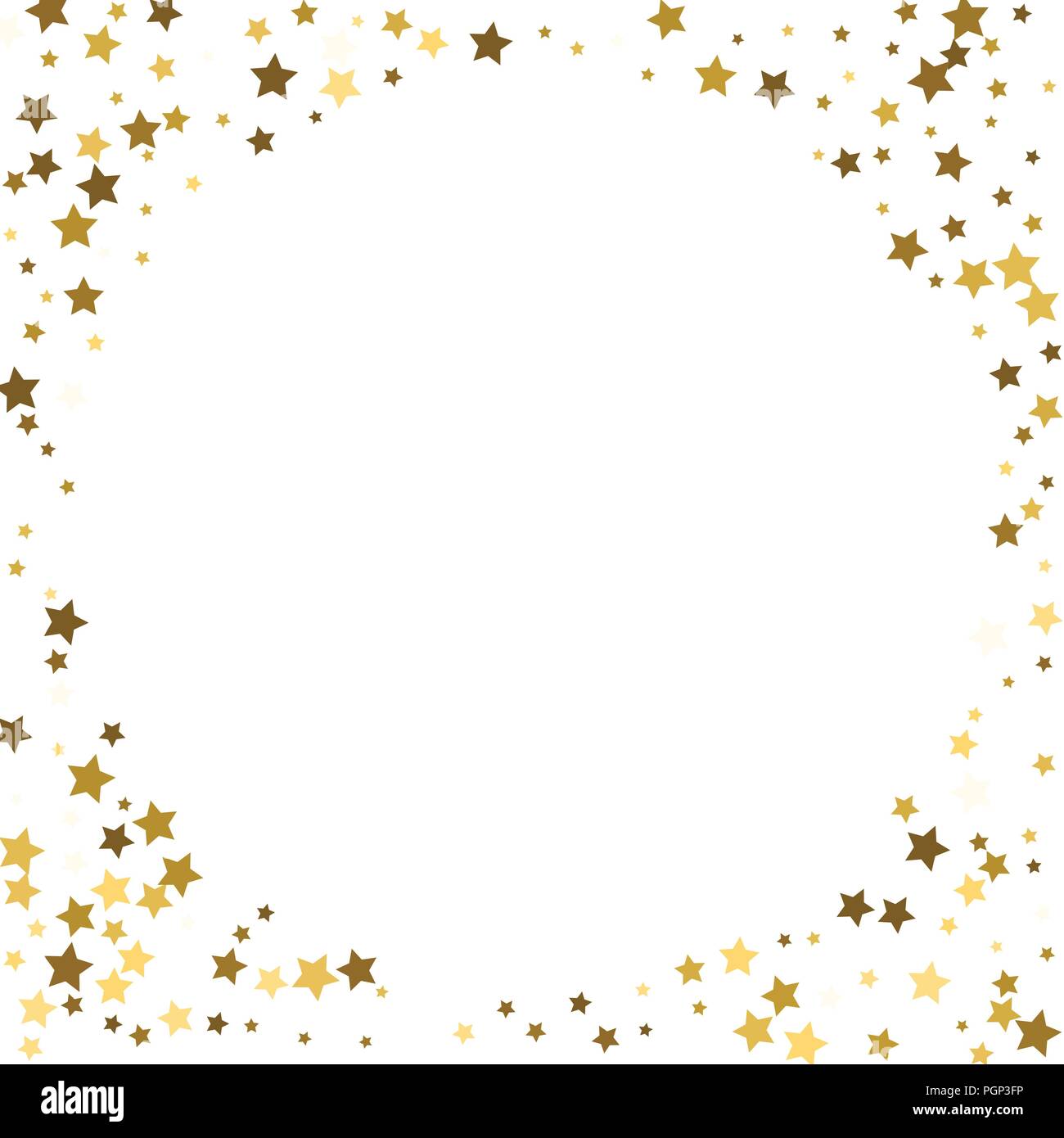 Round Gold Frame Or Border Of Random Scatter Golden Stars On White