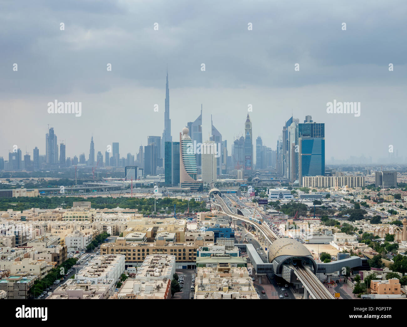 Financial Centre and Downtown, elevated view, Dubai, United Arab Emirates Stock Photo