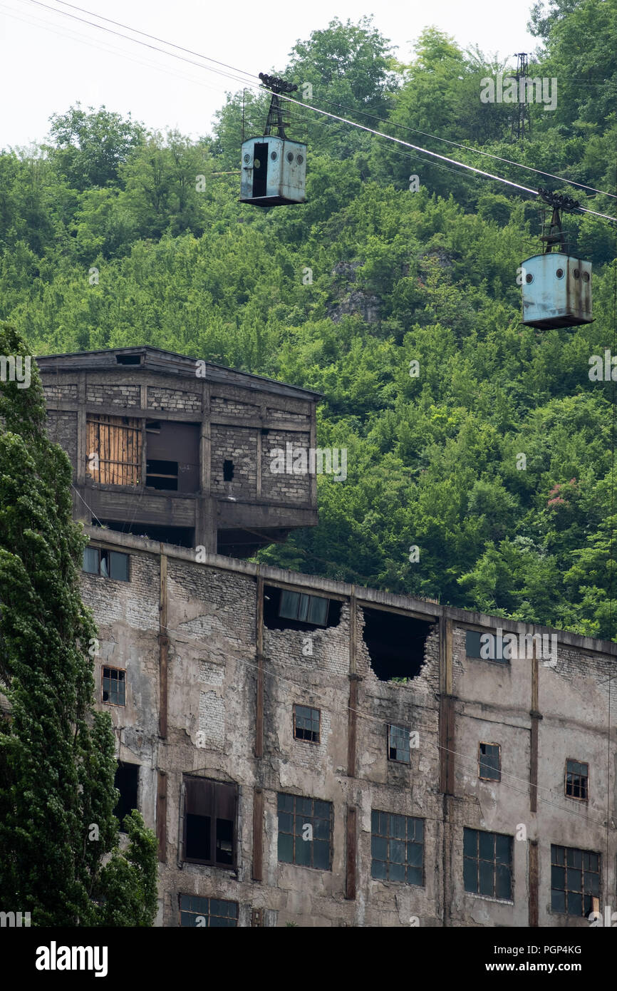 Old Soviet-Era Cablecar, Cableway system in Chiatura Georgia Stock Photo