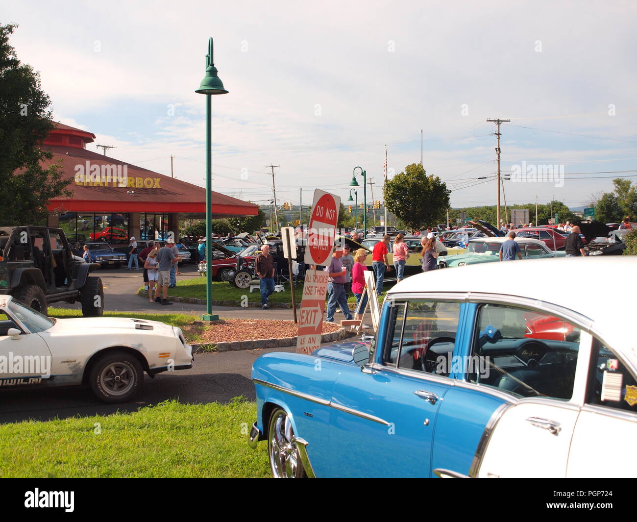 Car show at the Chatterbox restaurant in Augusta, NJ during its final weekend of operation. Landmark to be replaced by a convenience store. Stock Photo