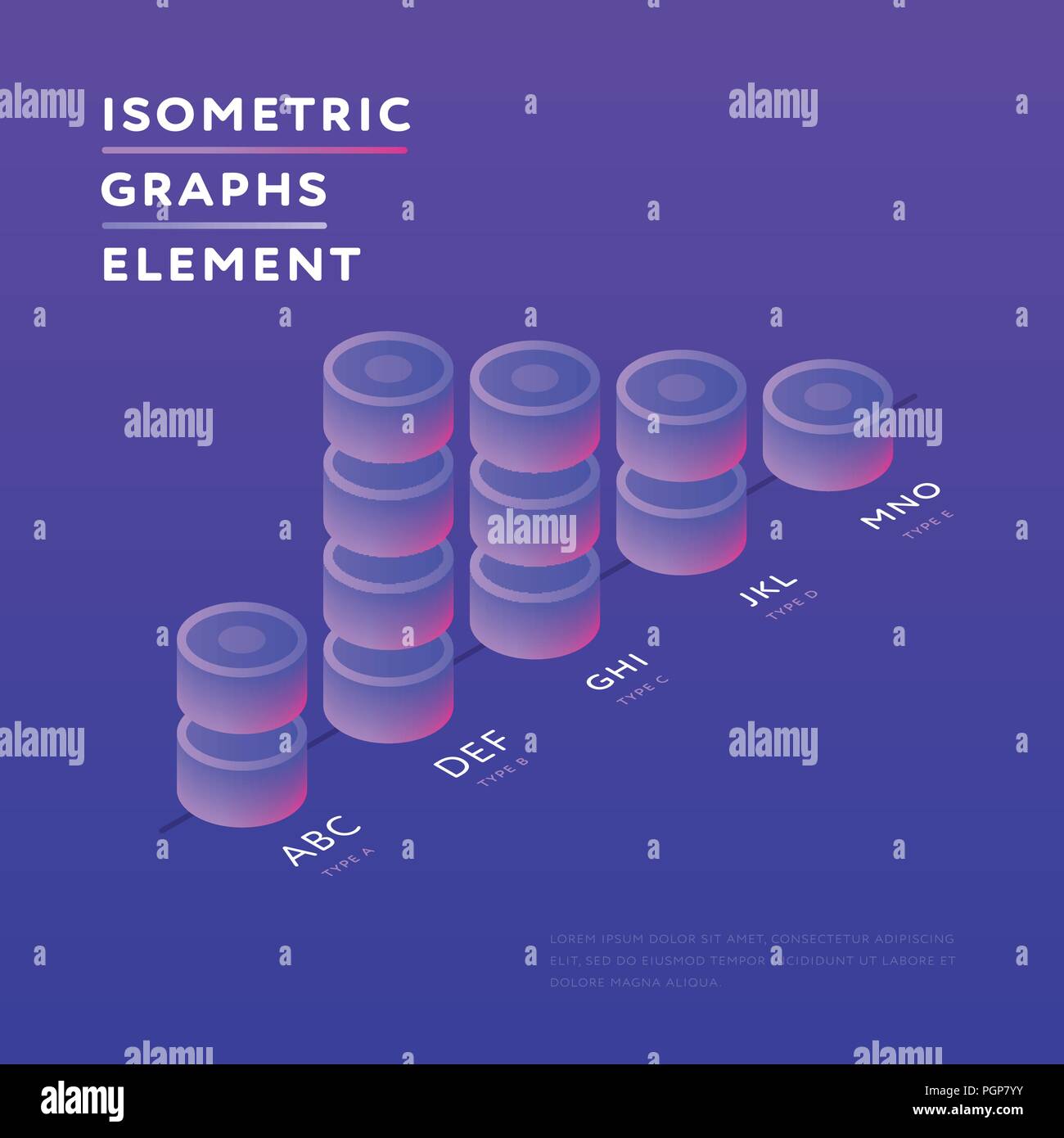 Round towers in design of isometric graph Stock Vector