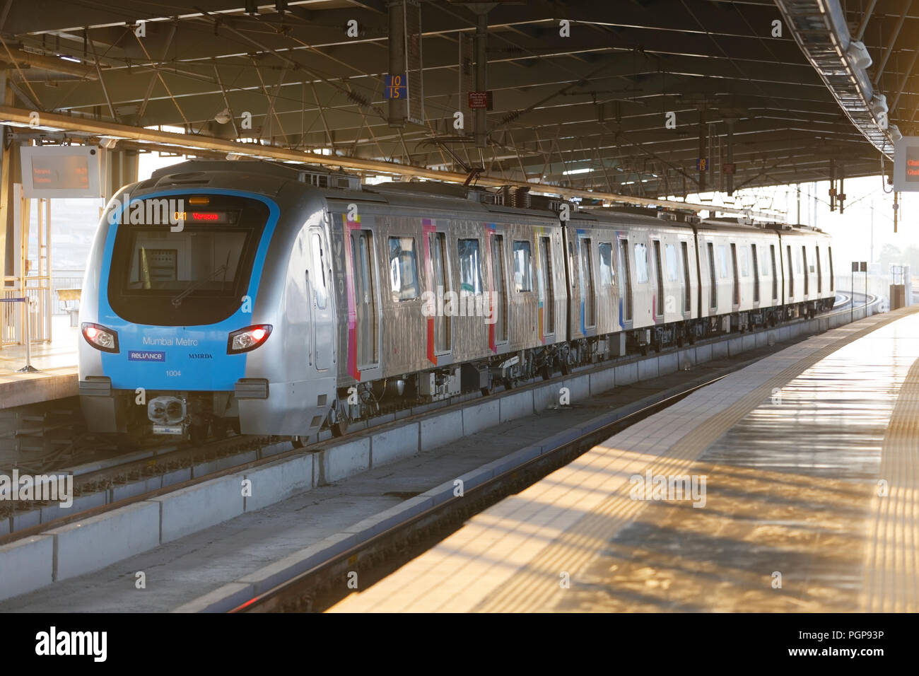 Mumbai Metro train interior and exterior. Comfortable, modern , fast, new & air conditioned way of transport in Mumbai India, Stock Photo