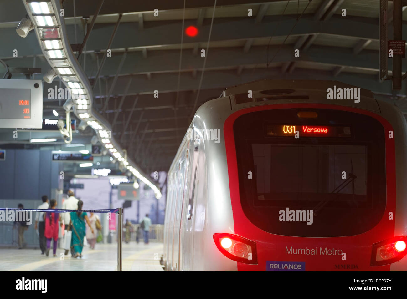 Mumbai Metro train interior and exterior. Comfortable, modern , fast, new & air conditioned way of transport in Mumbai India, Stock Photo