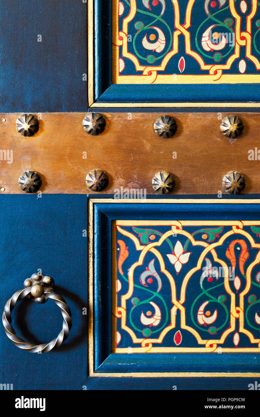Moroccan Close Up Detail Of A Painted Door With Hardware Great