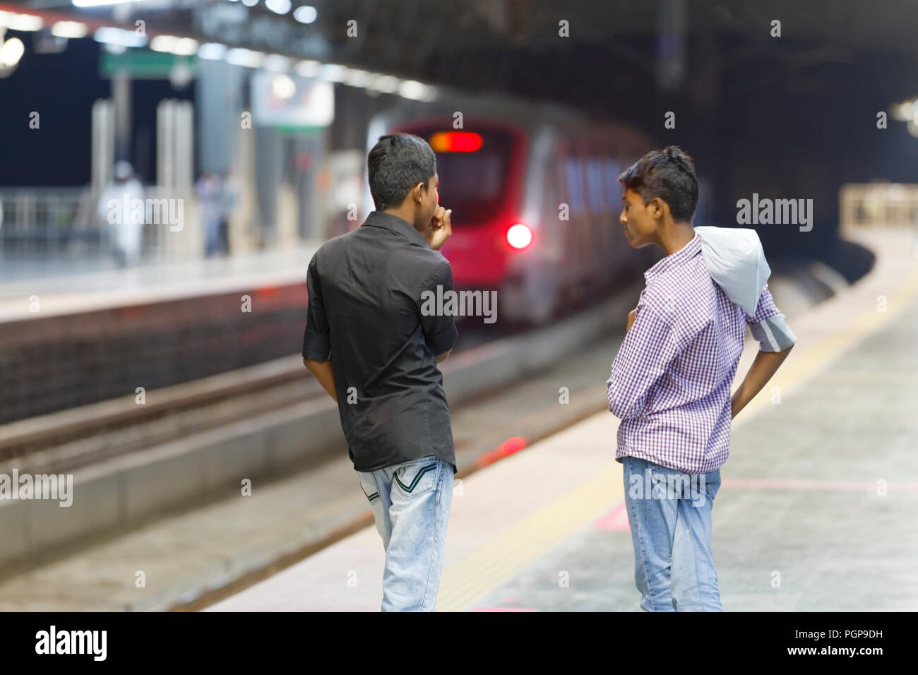Mumbai Metro train interior and exterior. Comfortable, modern , fast, new & air conditioned way of transport in Mumbai India, Stock Photo
