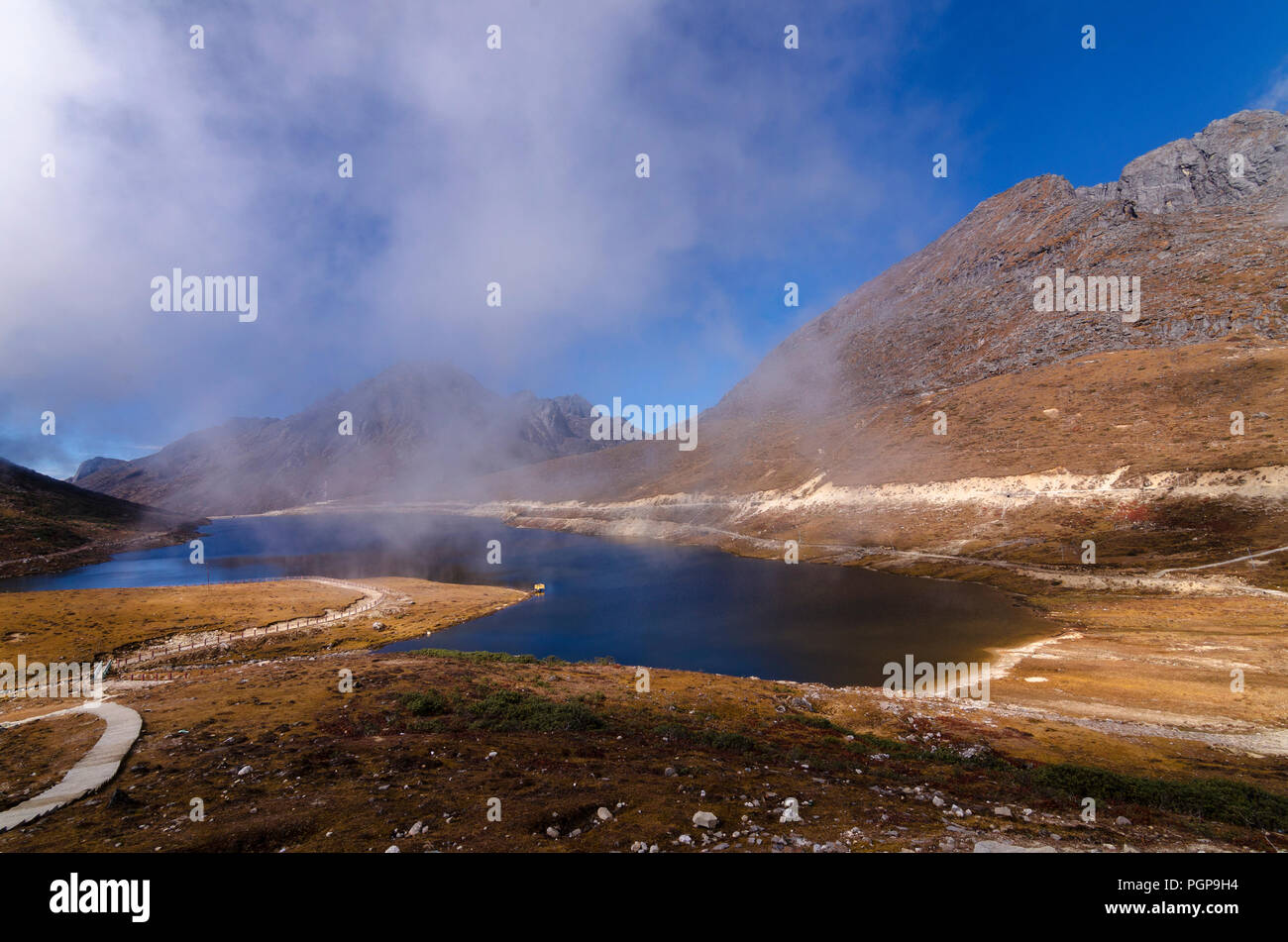 A landscape of the Himalayas with  the beautiful Paradise lake at selapass. Stock Photo