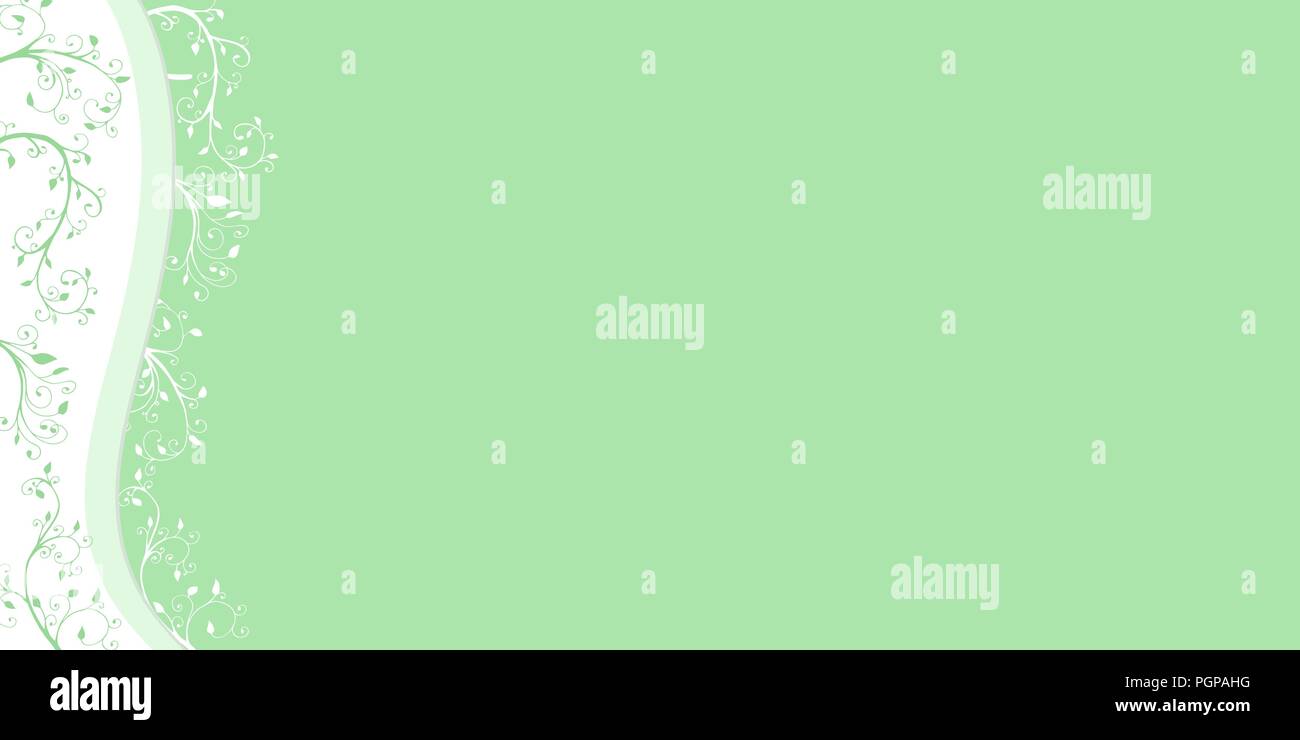 A simple banner for a web site. Template for business card or booklet. Vector illustration. The leaves are green with swirls design. Stock Vector