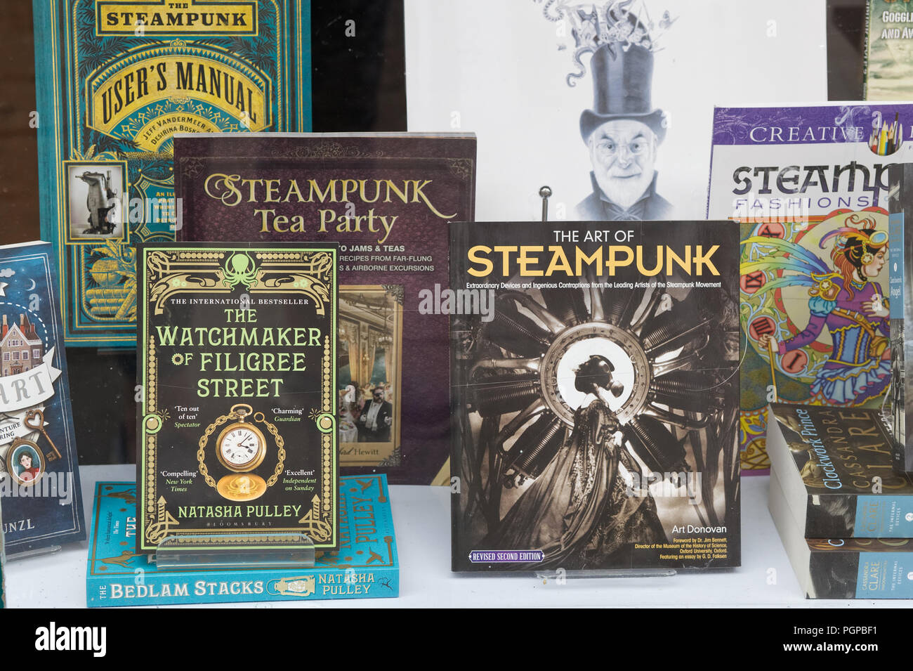 bookshop full of steampunk information books and stories Stock Photo