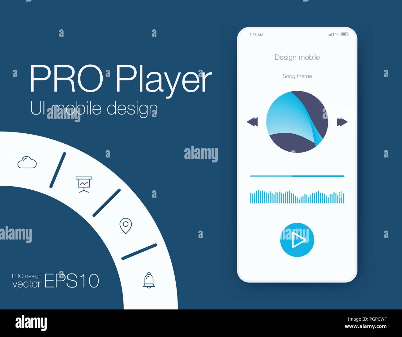 UI audio player templates templates in vector with design elements Stock Vector