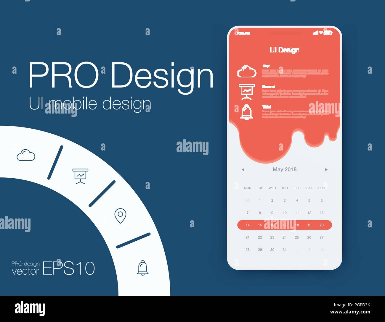 Weather Mobile UI kit. Material Design UI, UX, GUI. Responsive web design Stock Vector