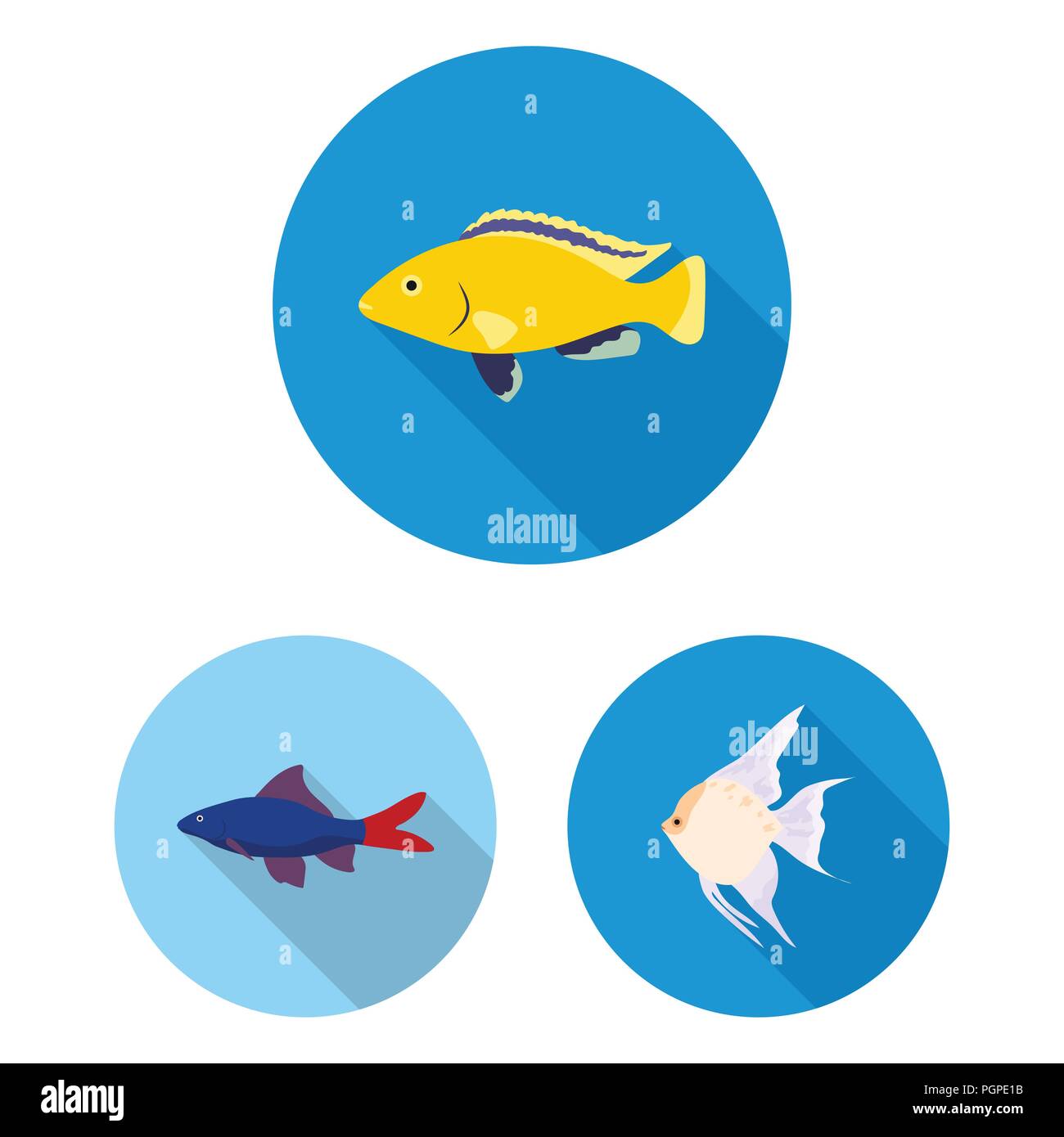 Different types of fish flat icons in set collection for design. Marine ...