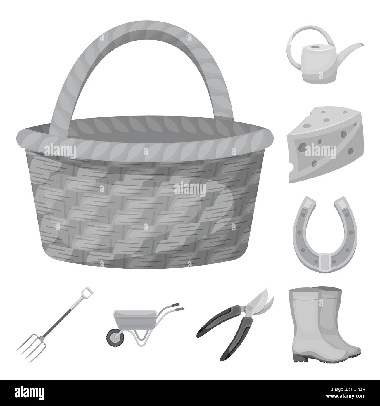 Farm and gardening monochrome icons in set collection for design. Farm ...