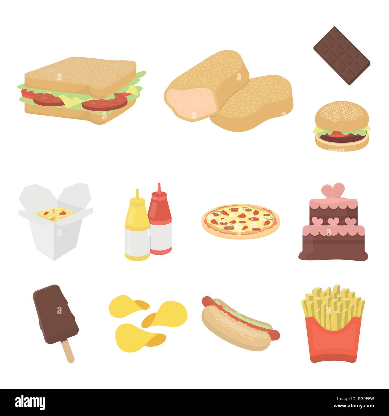 Fast food cartoon icons in set collection for design.Food from semi