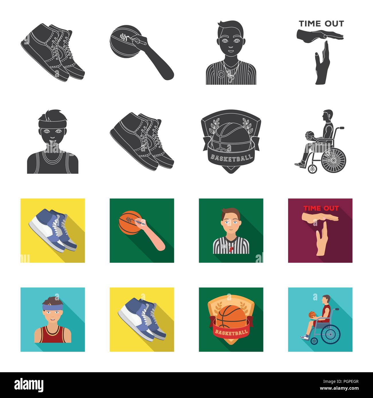 Basketball and attributes black,flet icons in set collection for design ...