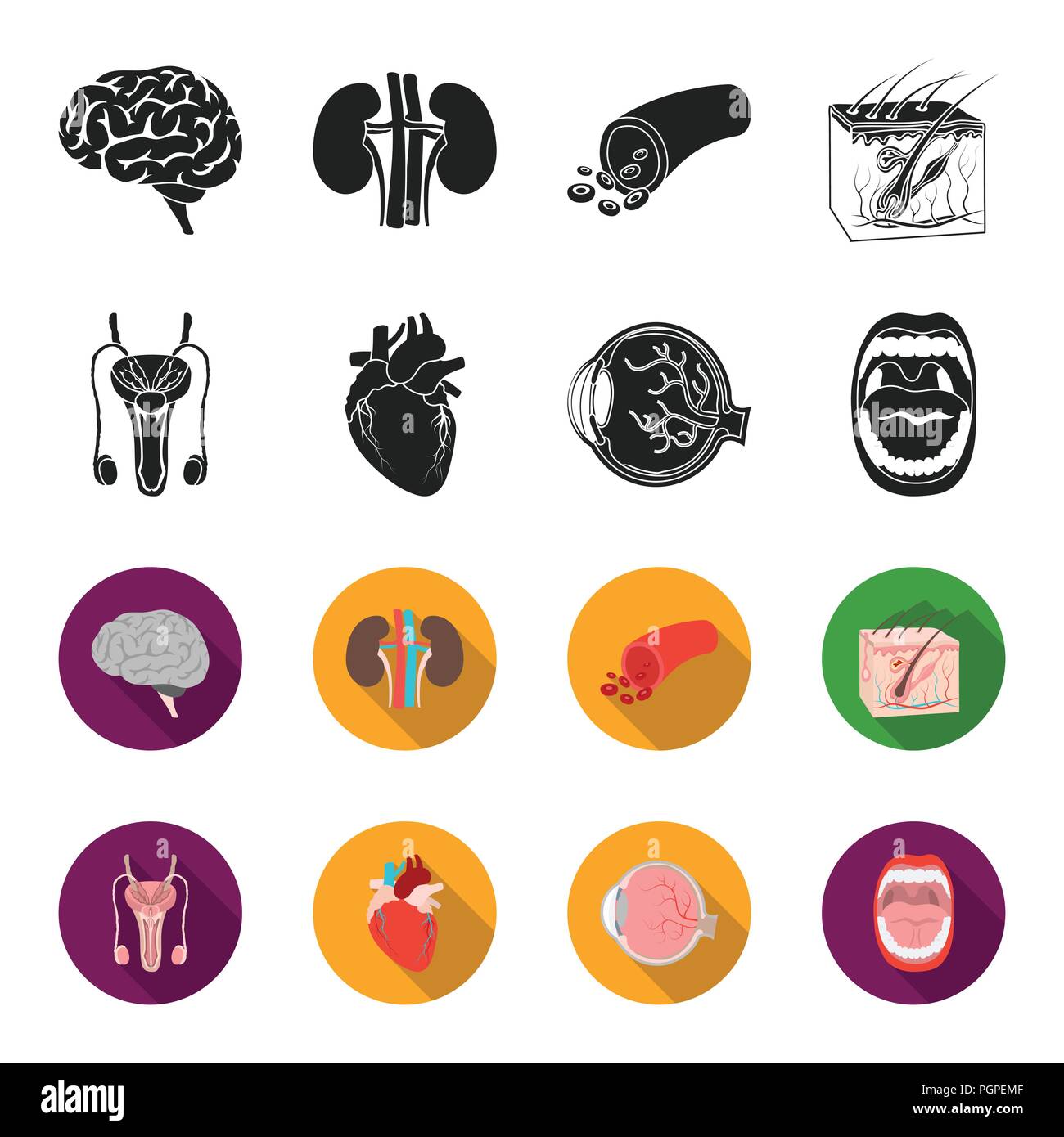 Male system, heart, eyeball, oral cavity. Organs set collection icons in black,flet style vector symbol stock illustration . Stock Vector