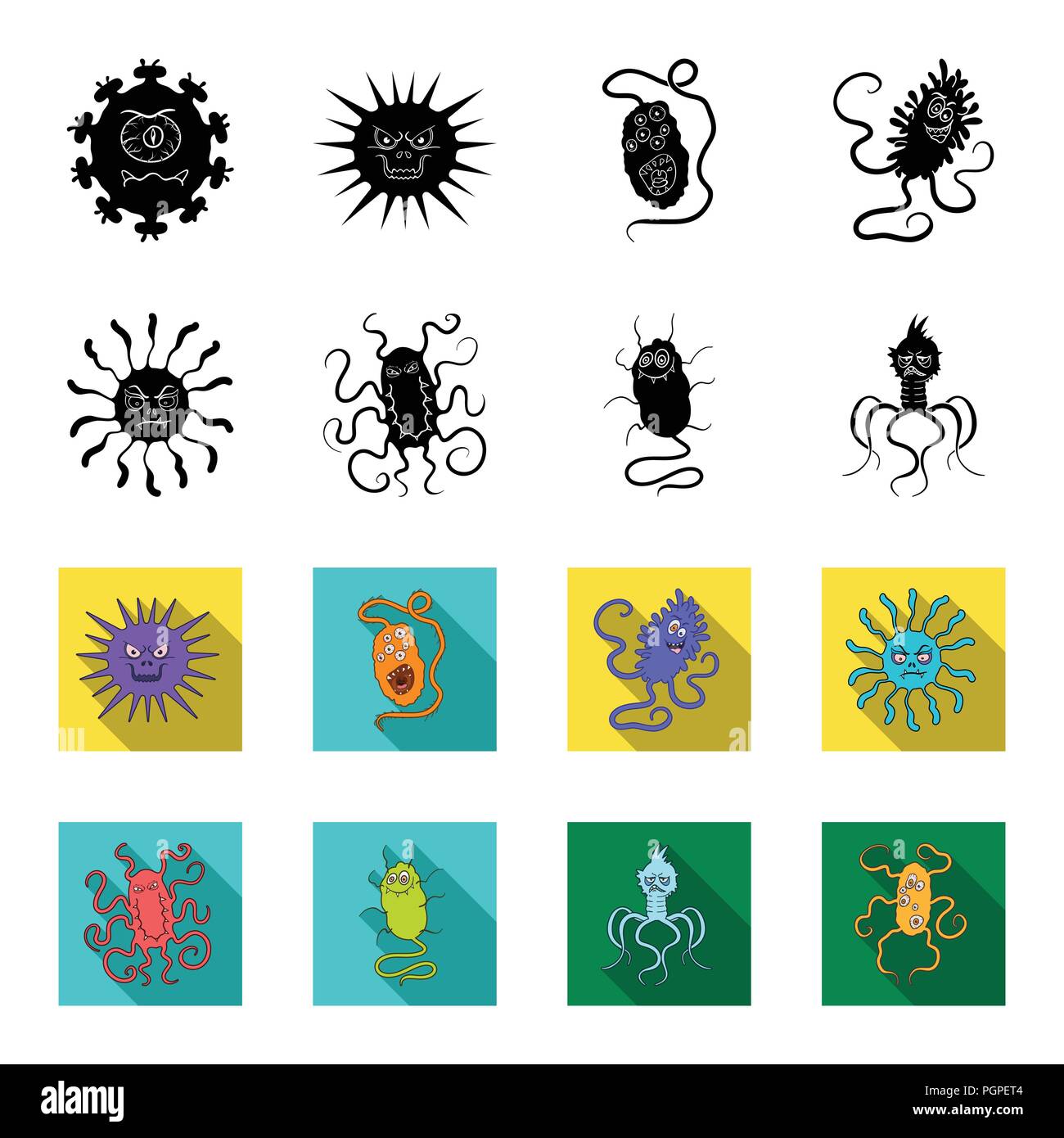 Different types of microbes and viruses. Viruses and bacteria set ...