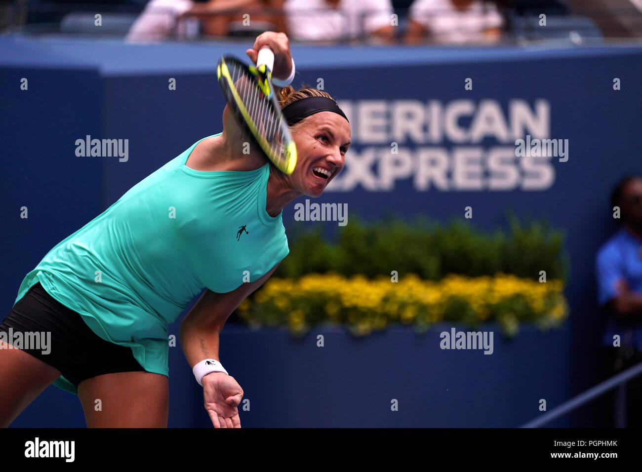 New York, United States. 27th Aug, 2018. Flushing Meadows, New York - August 27, 2018: US Open Tennis: Svetlana Kuznetsova of Russia in action during her first round match against Venus Williams of the United States on opening day at the US Open in Flushing Meadows, New York. Williams won the match in three sets to advance to the second round. Credit: Adam Stoltman/Alamy Live News Stock Photo