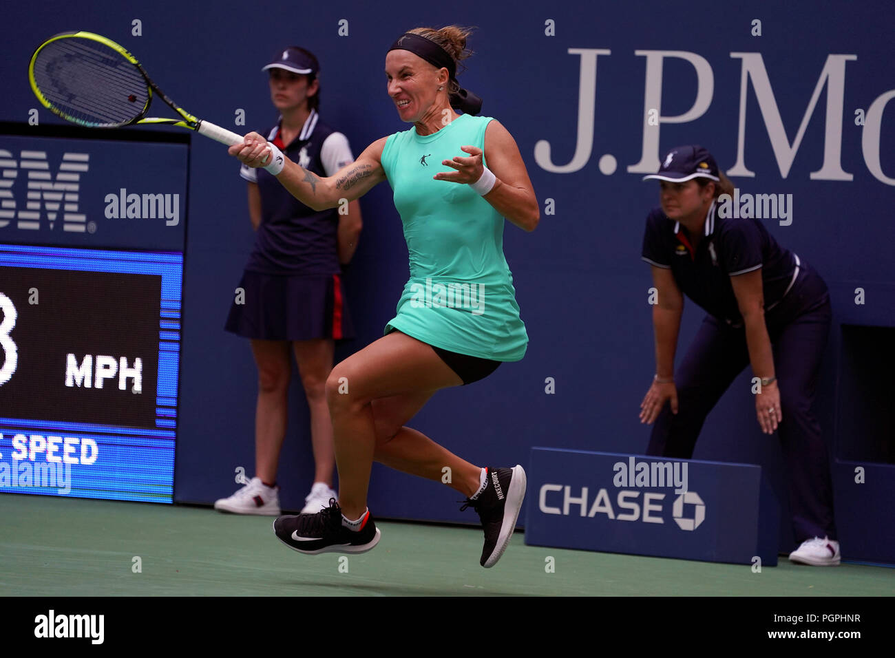 New York, United States. 27th Aug, 2018. Flushing Meadows, New York - August 27, 2018: US Open Tennis: Svetlana Kuznetsova of Russia in action during her first round match against Venus Williams of the United States on opening day at the US Open in Flushing Meadows, New York. Williams won the match in three sets to advance to the second round. Credit: Adam Stoltman/Alamy Live News Stock Photo