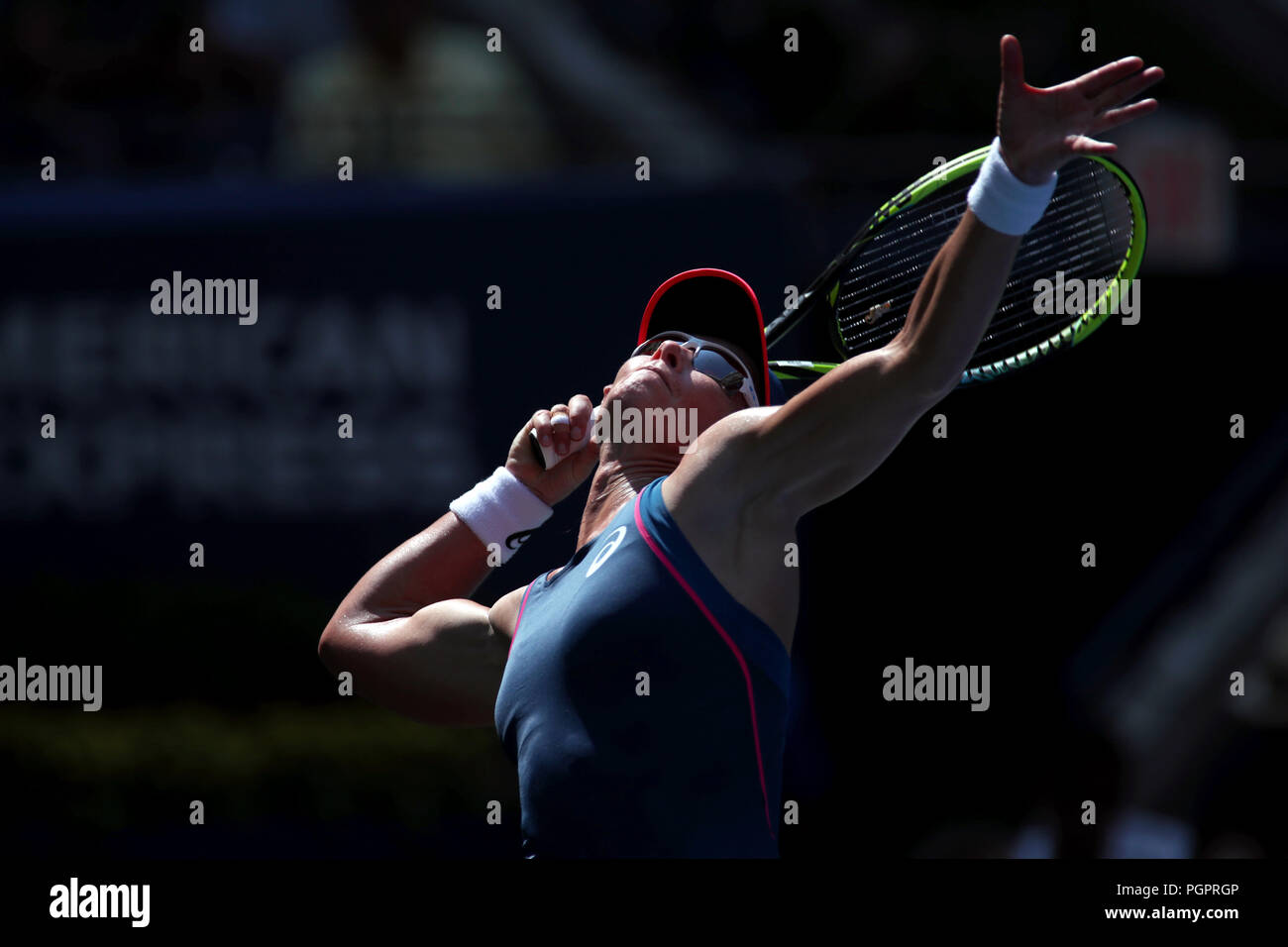 Flushing Meadows, New York - August 28, 2018: US Open Tennis: Samantha Stosur of Australia  in action during her first round match against Caroline Wozniacki of Denmark at the US Open.  Wozniacki won the match in straight sets to advance to the second round. Credit: Adam Stoltman/Alamy Live News Stock Photo