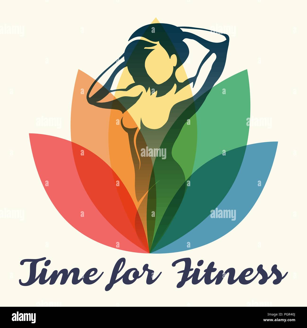 Bodybuilding or fitness club design with silhouette of woman and motivational wording Time to Fitness. Vector illustration. Stock Vector