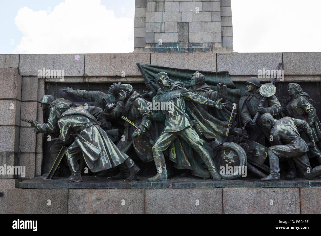 Monument in Sofia depicting the liberation of Bulgaria by the Russian Soviet army in 1944 covered with paint Stock Photo
