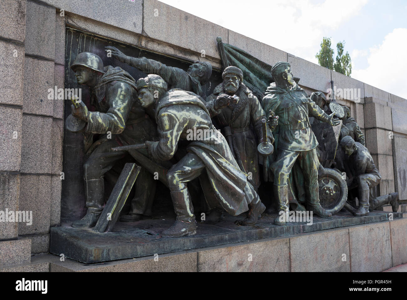 Monument in Sofia depicting the liberation of Bulgaria by the Russian Soviet army in 1944 covered with paint Stock Photo