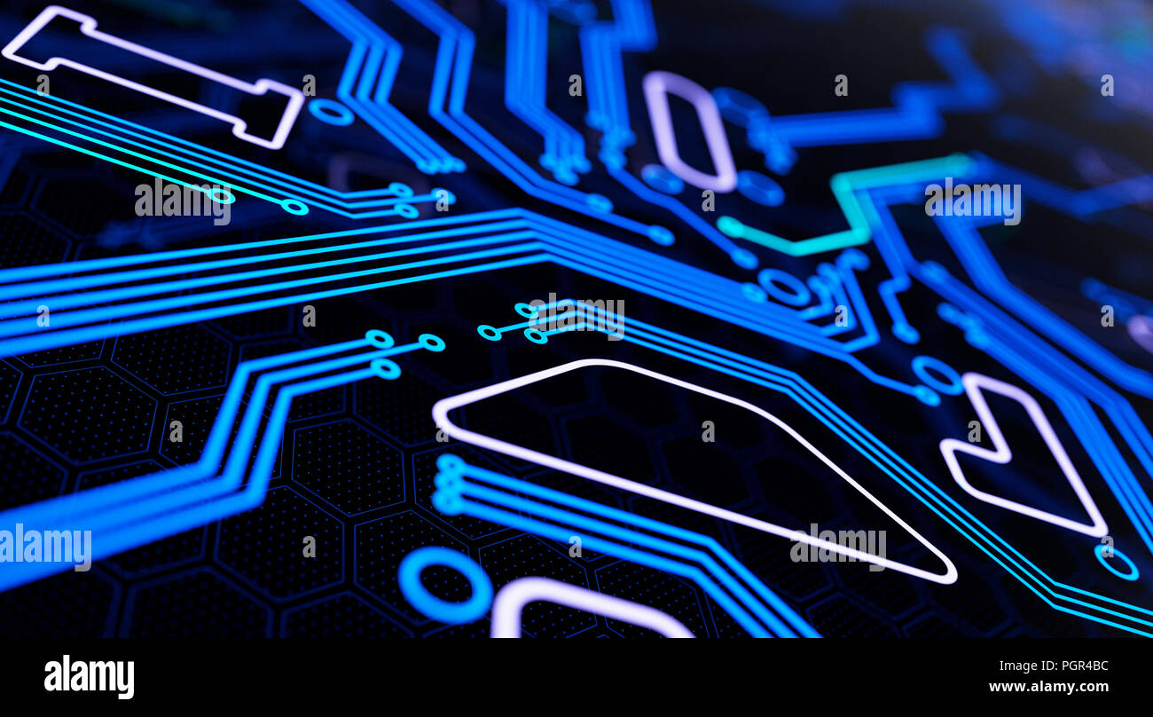 Abstract Futuristic Circuit Board Background. 3D illustration Stock Photo