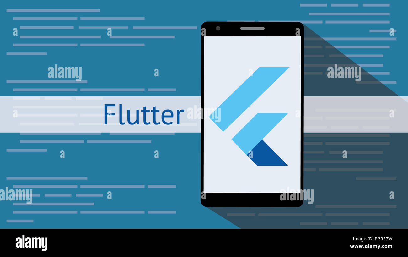 flutter programming language with flat and long shadow vector ...