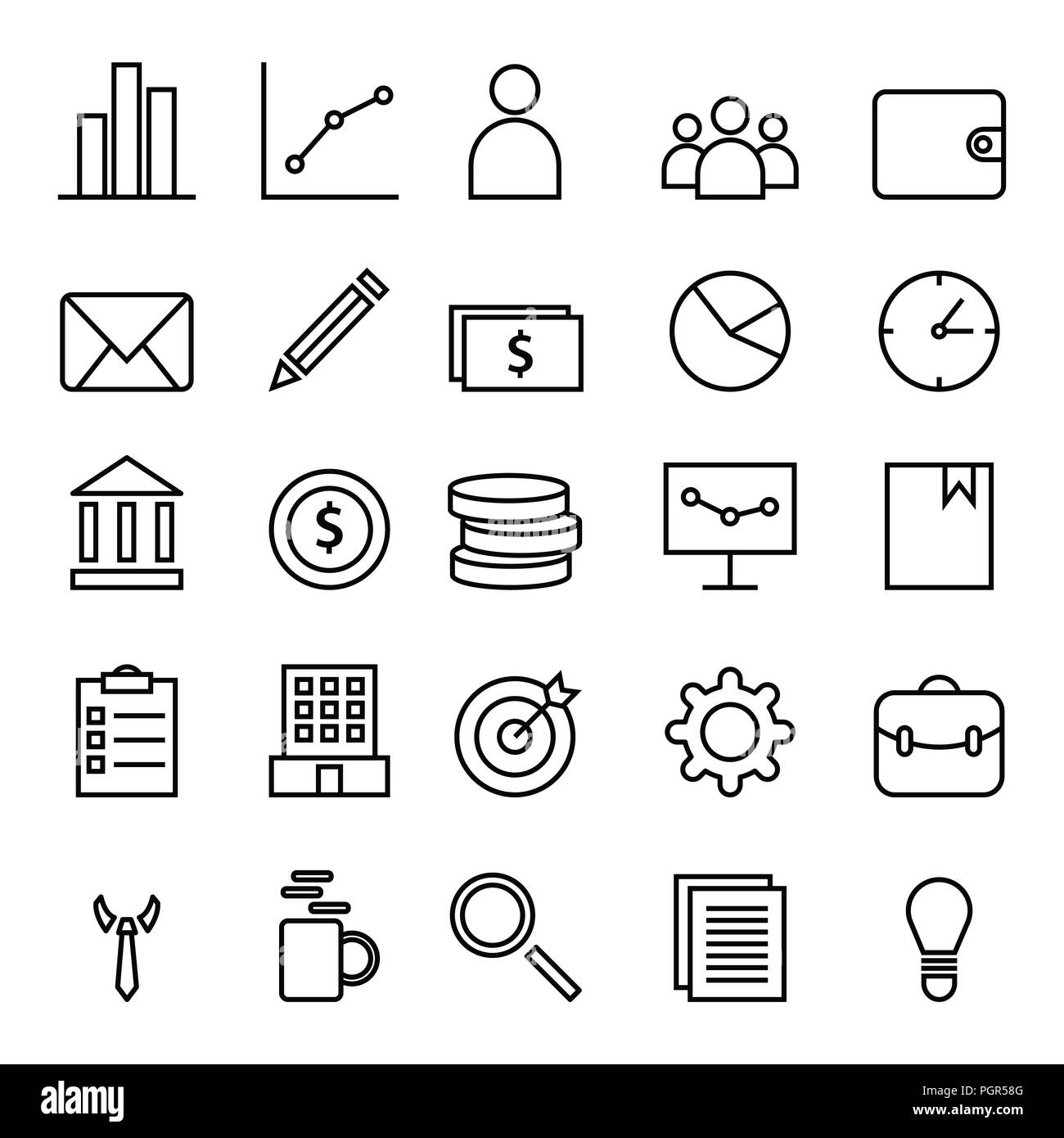 Business and finance web icon set with outline style icon collection ...