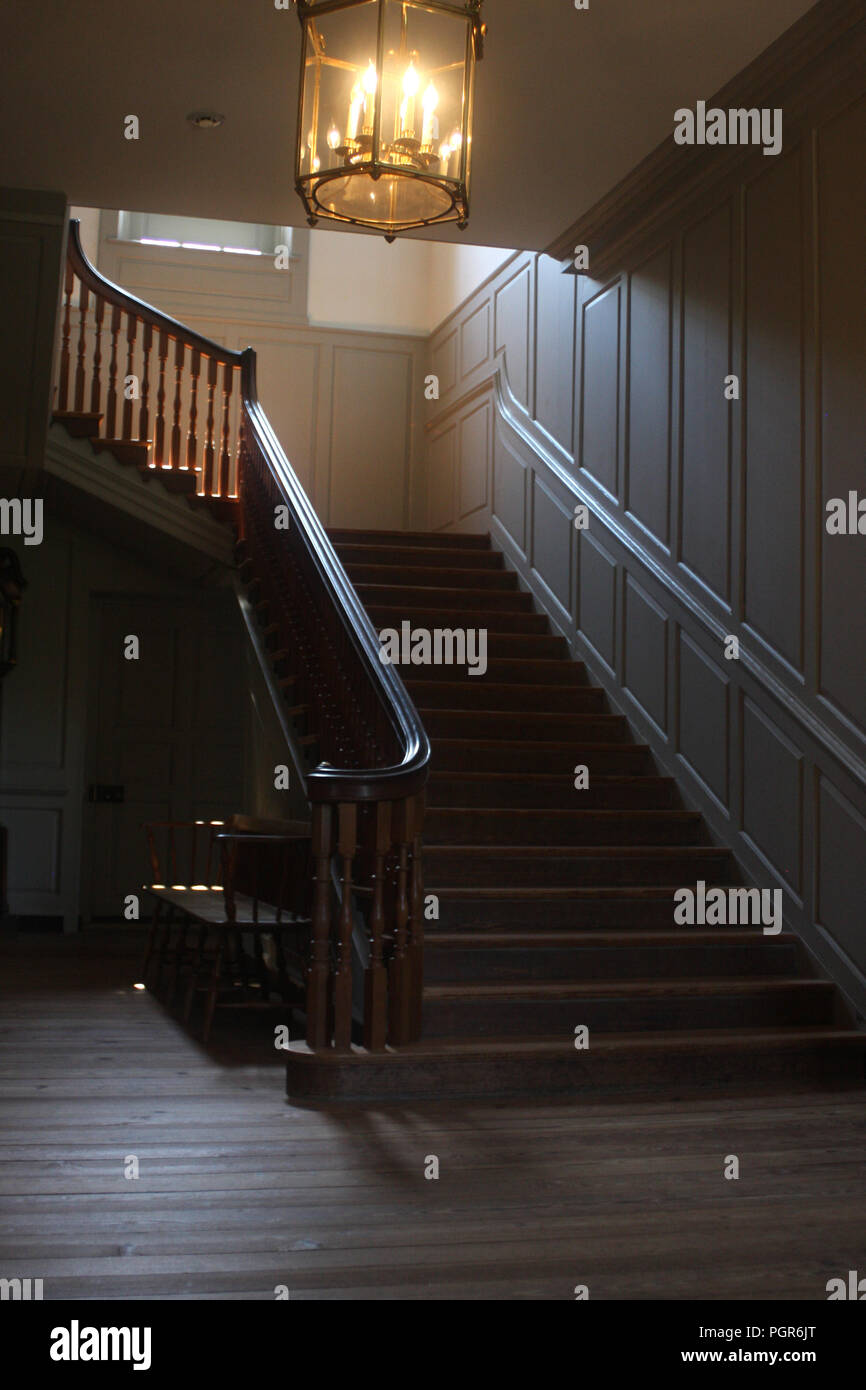 Large imposing interior staircase in Colonial house in Yorktown ...