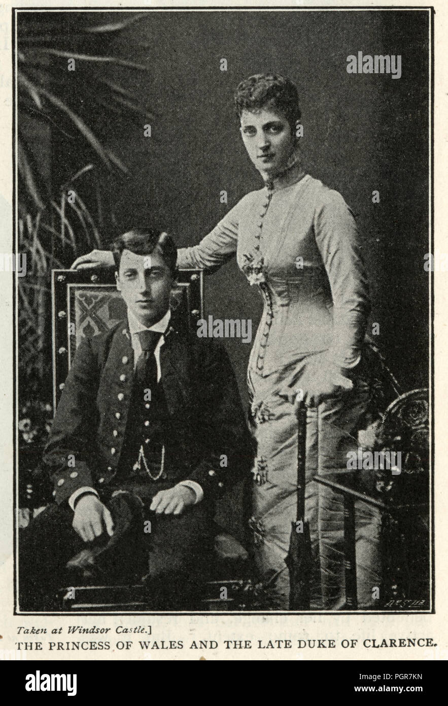 Vintage photograph of Alexandra of Denmark, with her son the Duke of Clarence, Prince Albert Victor Stock Photo