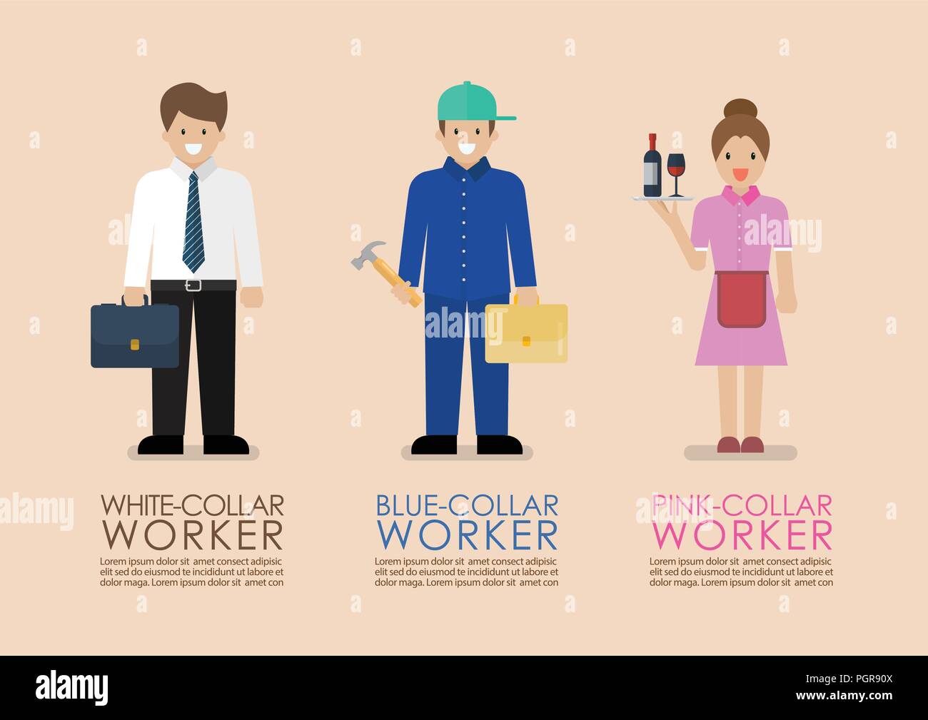 White Blue and Pink collar workers infographic. Occupational classifications  Flat style concept Vector illustration Stock Vector Image & Art - Alamy
