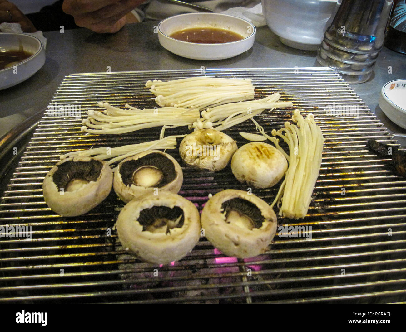 Mushrooms in a Korean Barbecue, Korean Food, in Seoul South Korea Stock