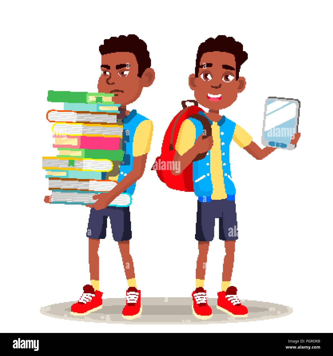 EBook Reader Vector. Boy, Afro American Child. Contemporary Education