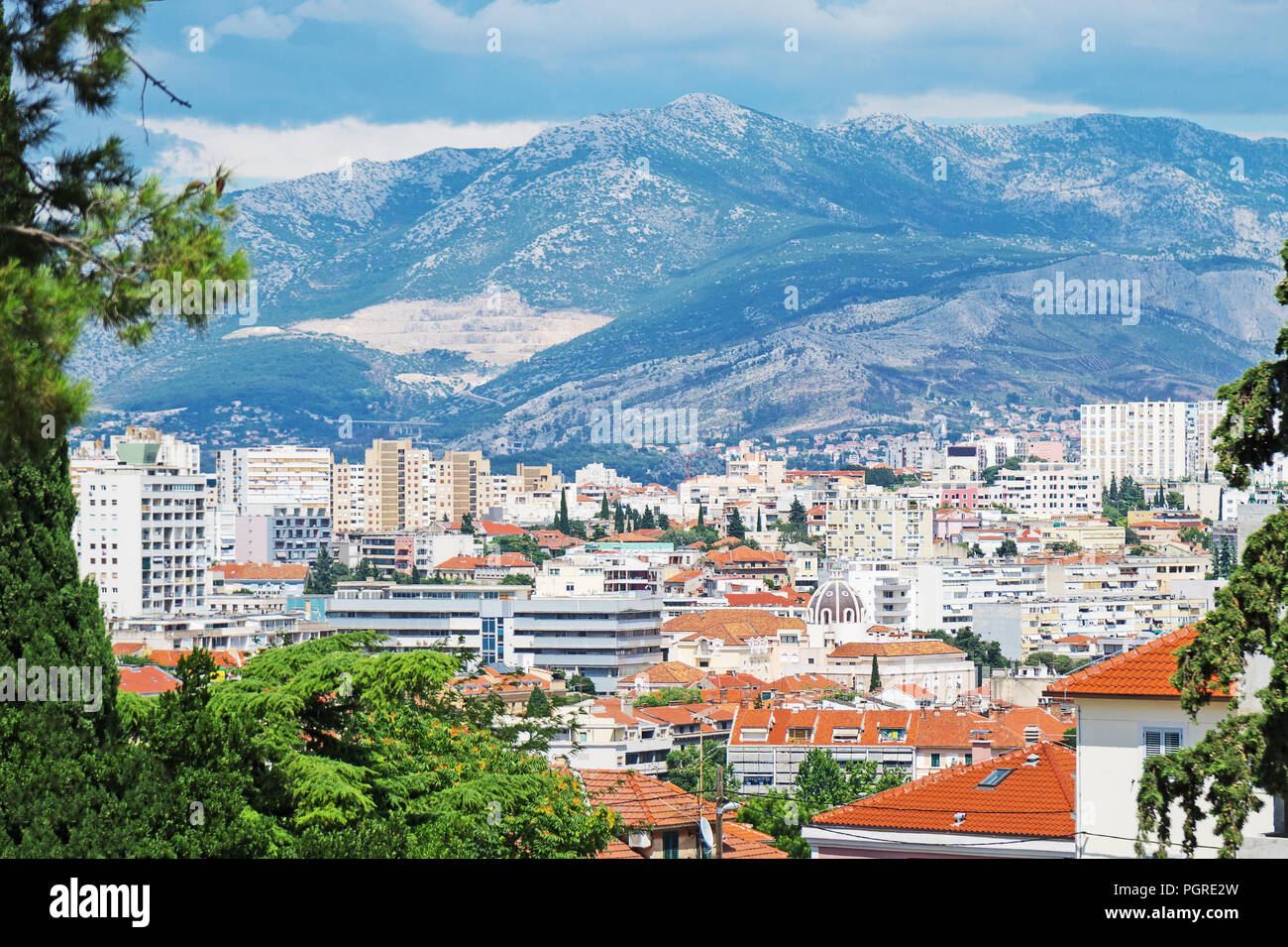 View on the Split city from North Marjan park. Stock Photo