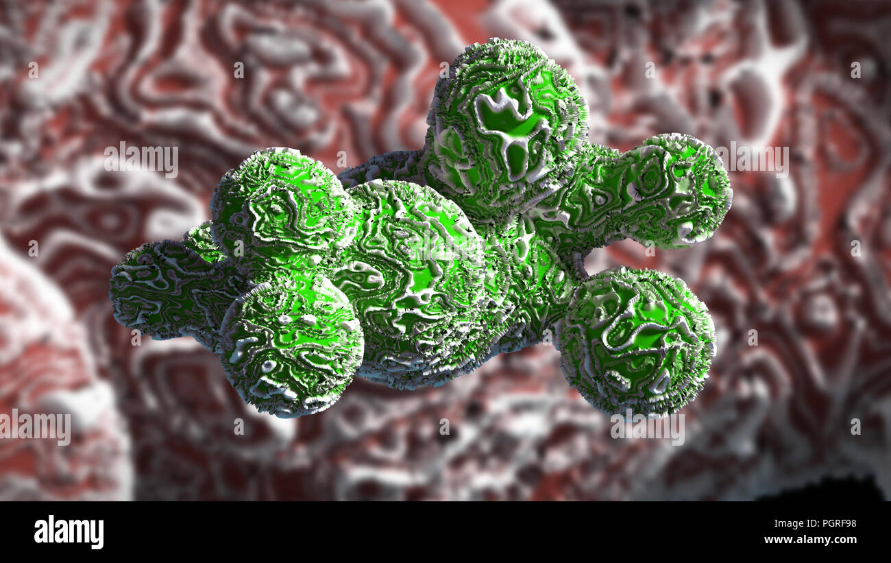 abstract alien biology background, microscope close up in red and green