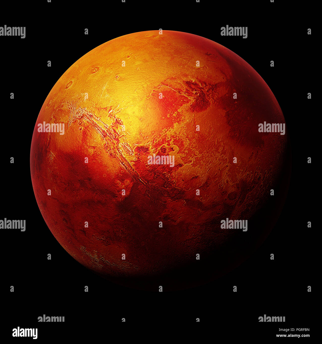 the red planet Mars, part of the solar system isolated on black background (3d space rendering, elements of this image are furnished by NASA) Stock Photo