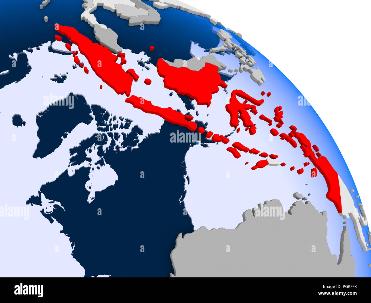 Illustration of Indonesia highlighted in red on globe with transparent ...