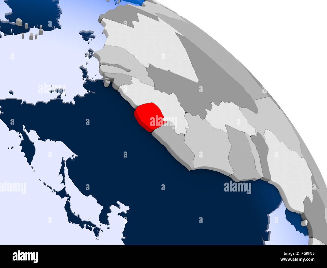 Illustration of Sierra Leone highlighted in red on globe with ...