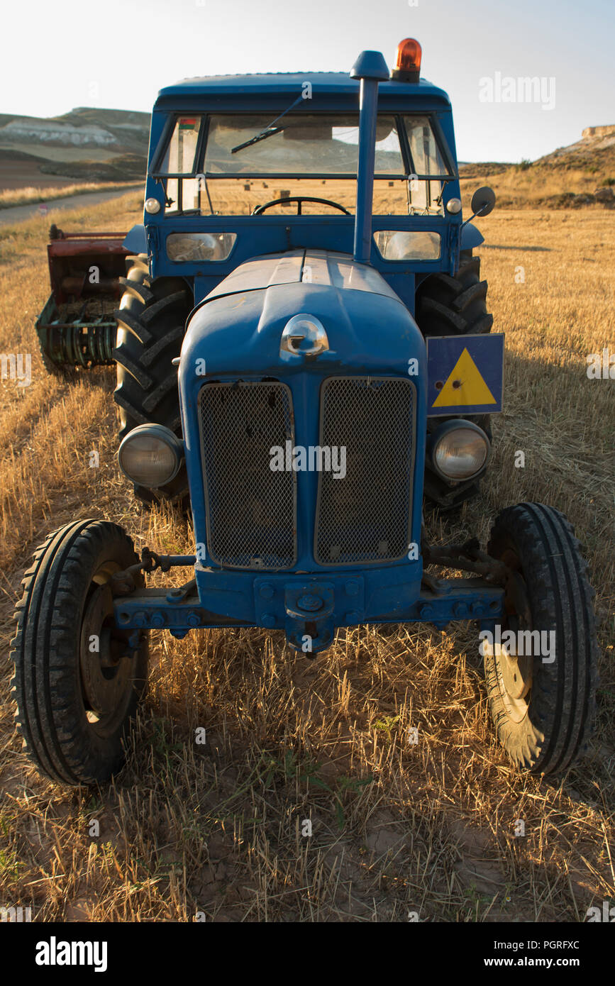 Old tractor in the field Stock Photo