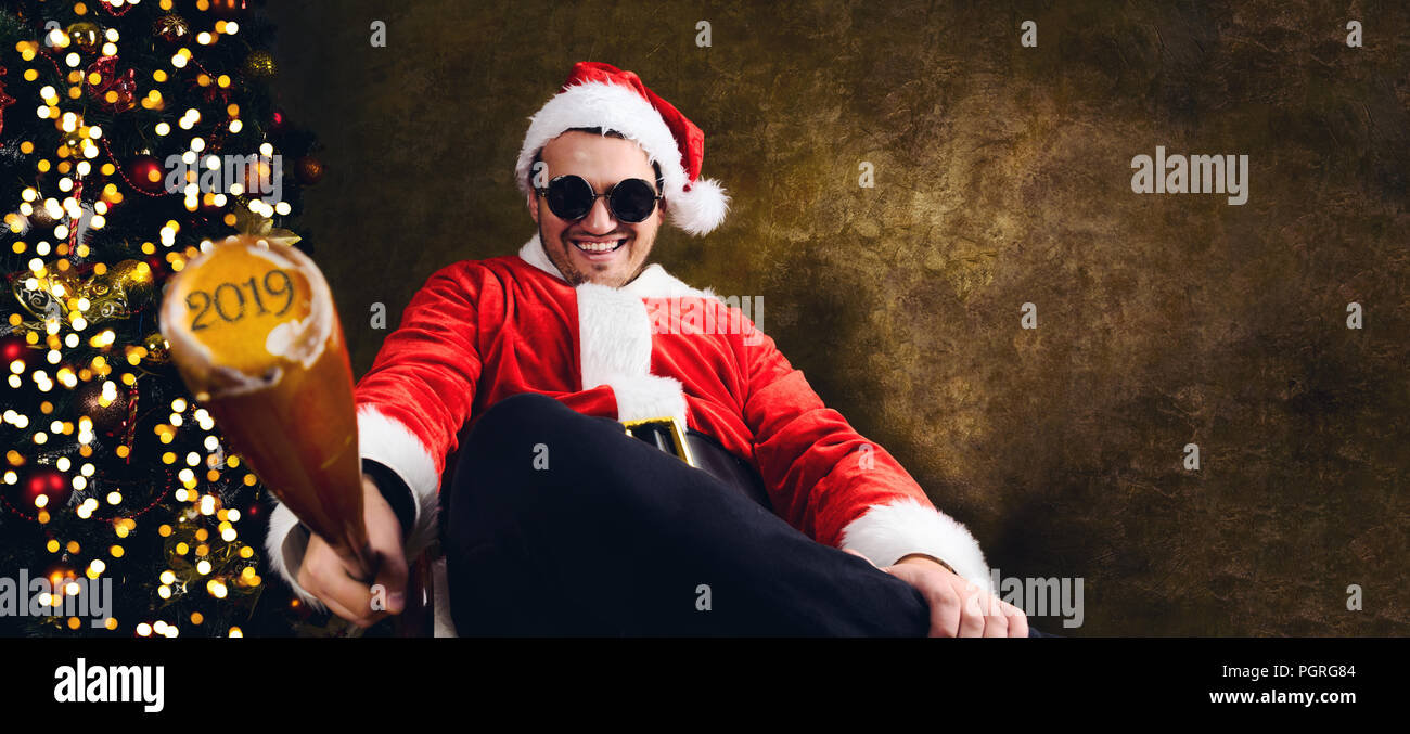 Bad Santa with baseball bat Stock Photo