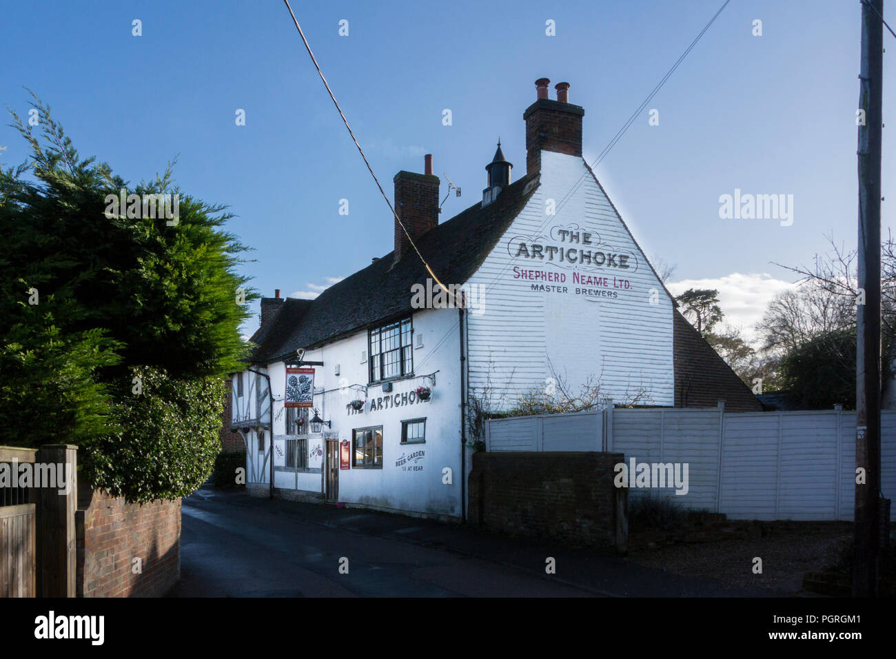Public house in the ancient village of Chartham, Kent, UK Stock Photo