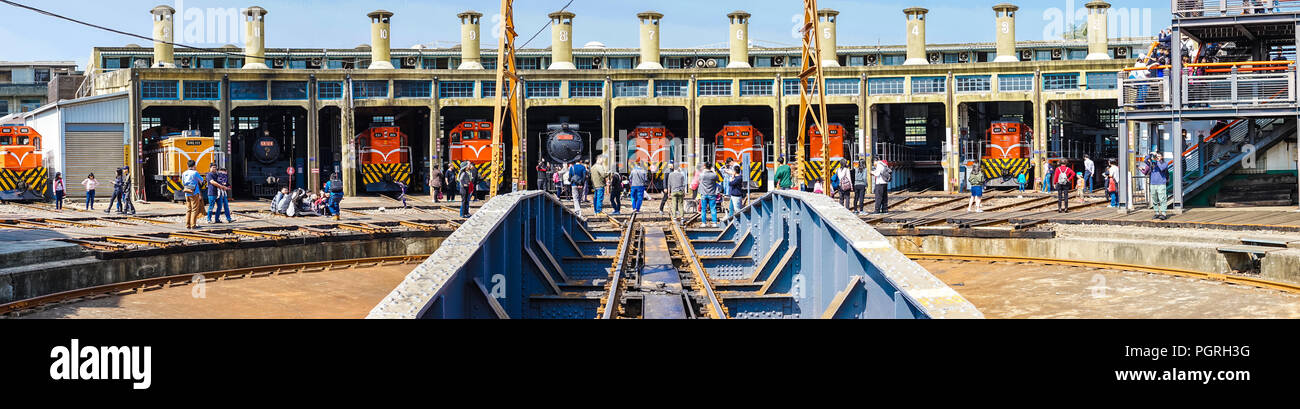 16 February 2018, Changhua Taiwan : panorama of fan-shaped train garage at railway roundhouse in Changhua Taiwan Stock Photo