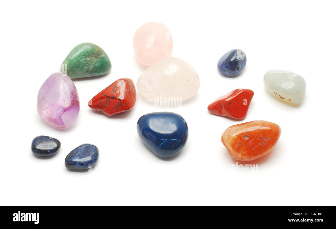 various gemstones isolated on white Stock Photo