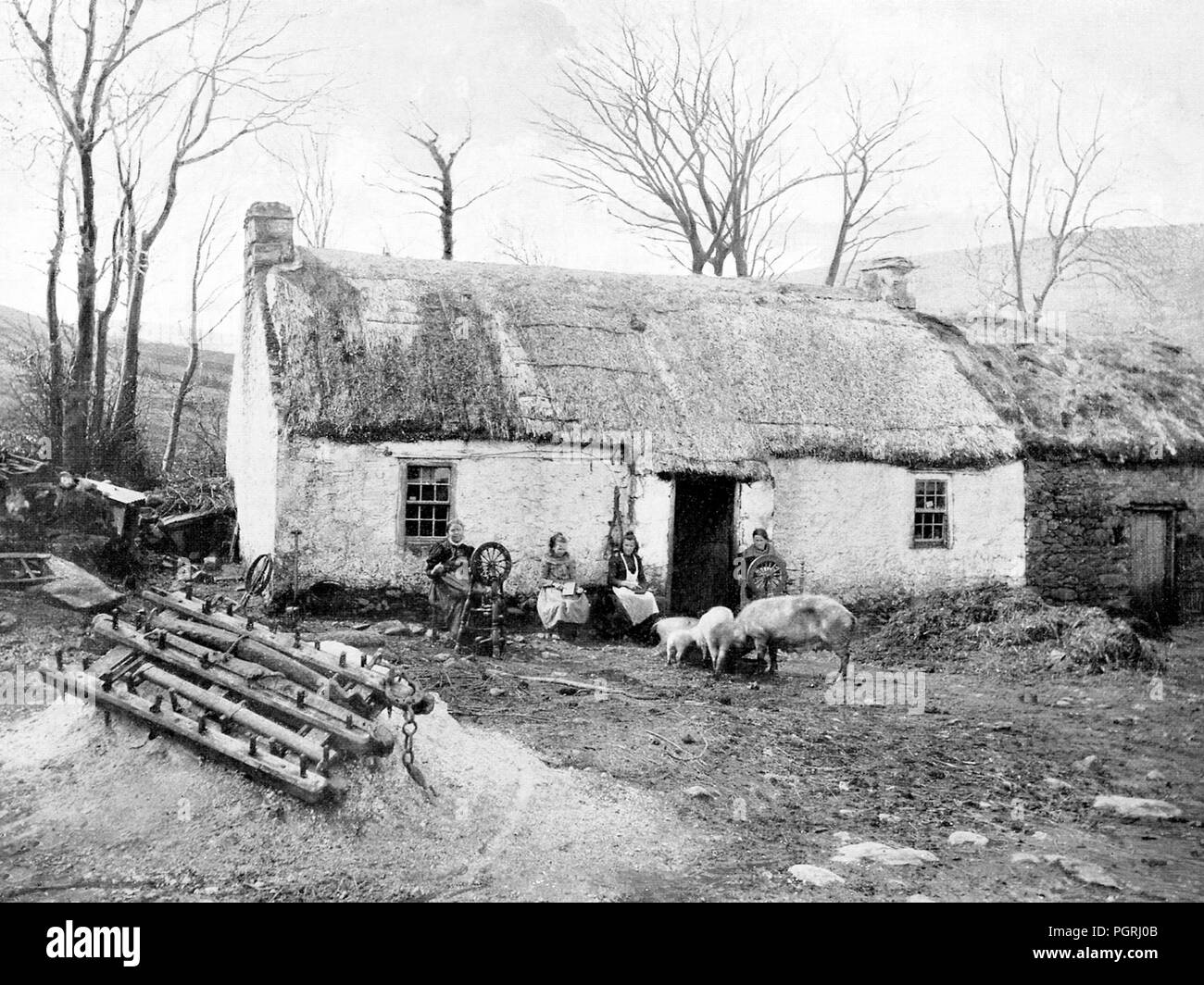 A rural cottage in Donegal, Ireland, Victorian period Stock Photo