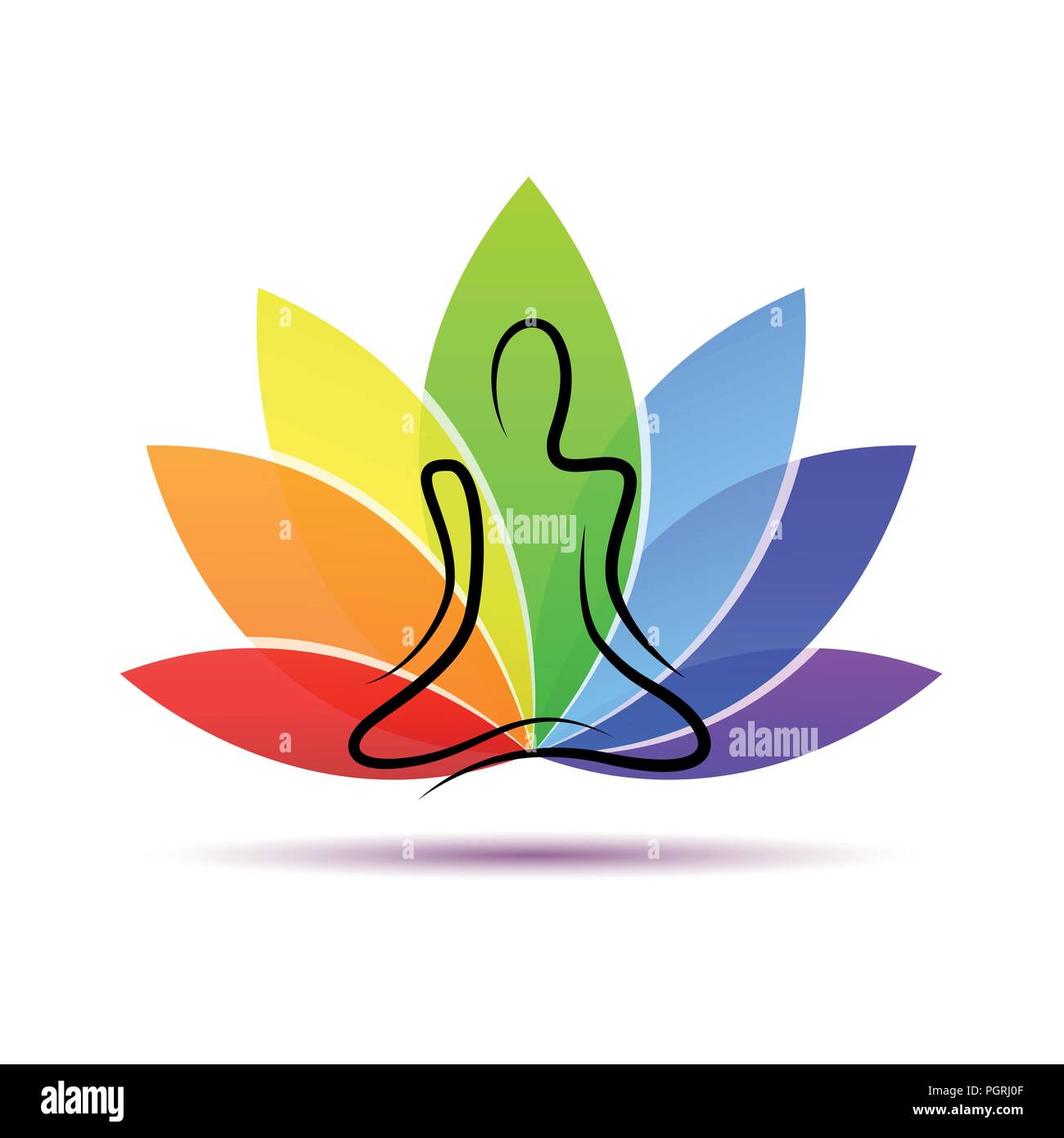 hand drawing yoga person sitting in a lotus pose rainbow colors vector illustration EPS10 Stock Vector