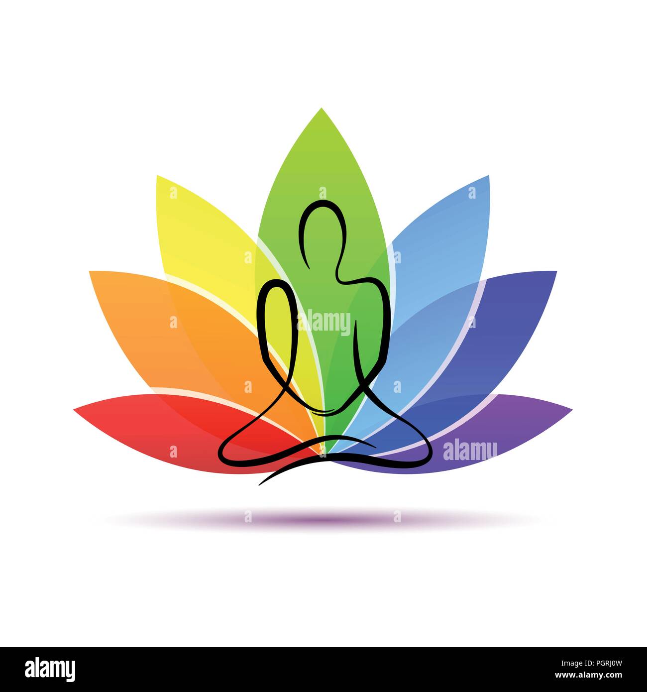 hand drawing yoga person sitting in a lotus pose rainbow colors vector illustration EPS10 Stock Vector