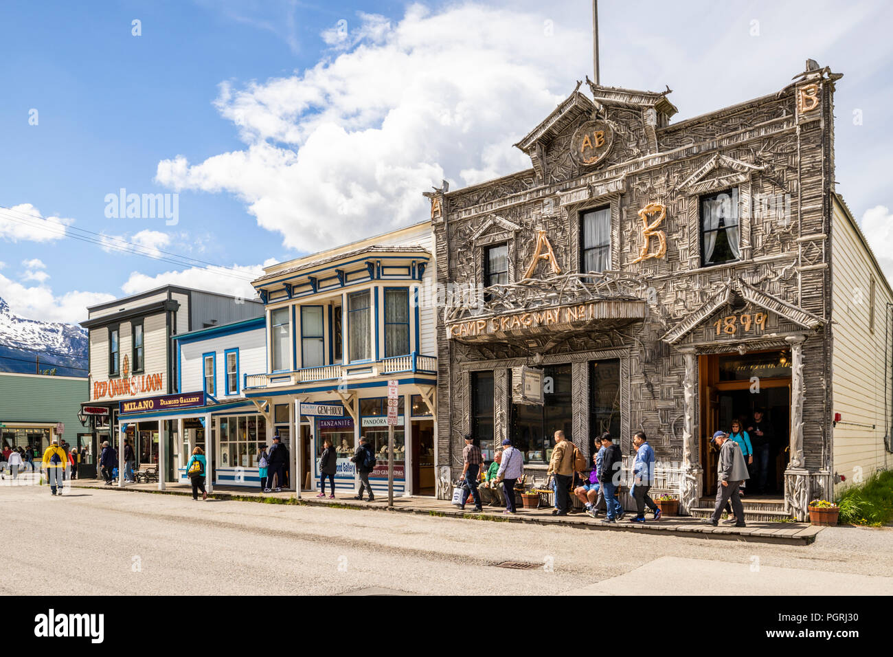 Camp Skagway No. 1 of 1899 and tourist shops in the main street in