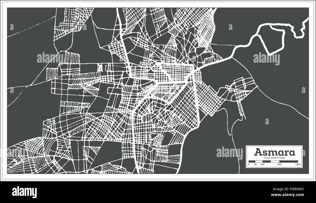 Asmara Eritrea City Map in Retro Style. Outline Map. Vector Illustration. Stock Vector