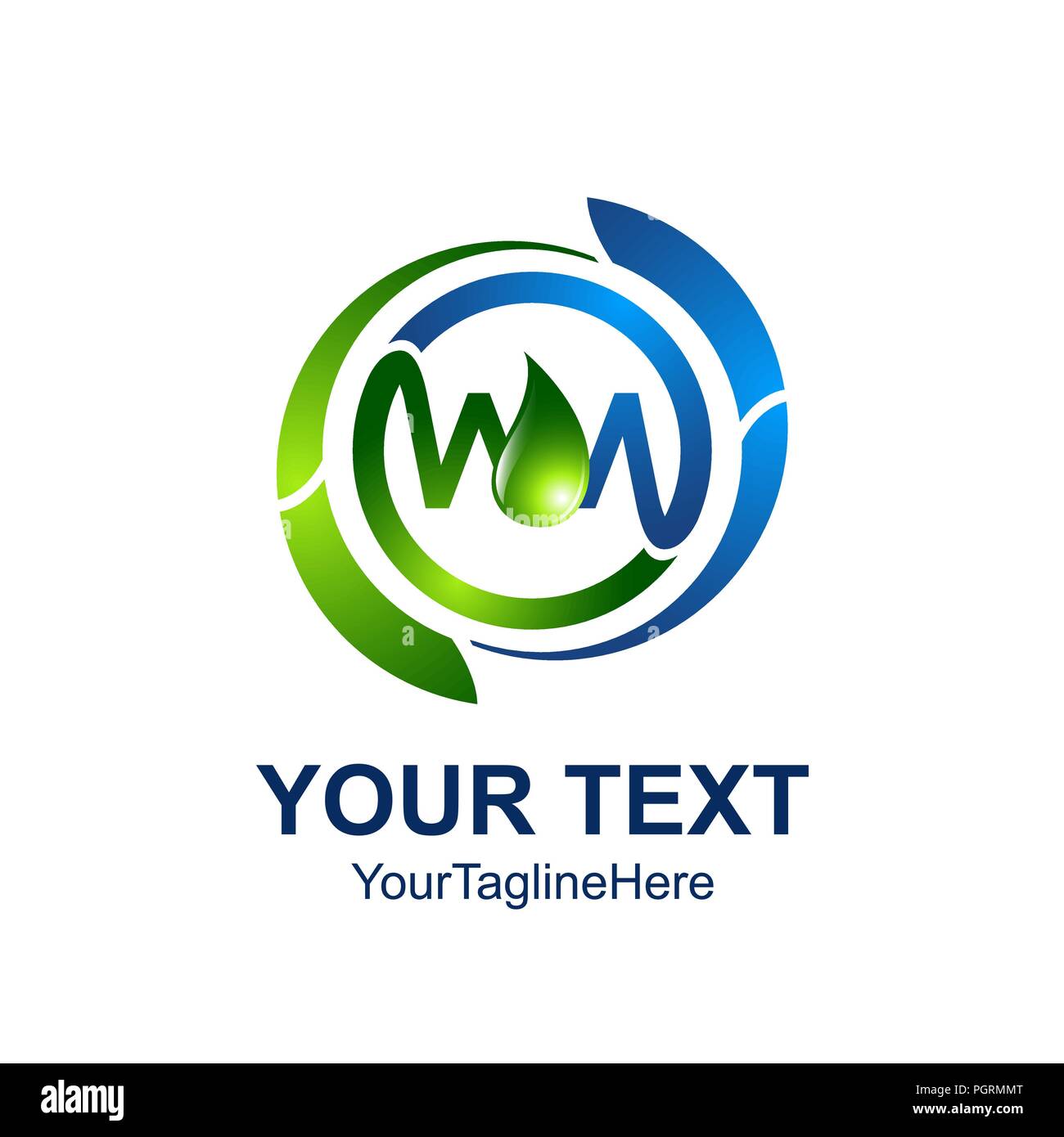 Initial letter WM logo template colored blue green circle design for ...